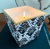 Cache Pot Candle (ikat fan/blk/wht) Cool Citrus Basil
